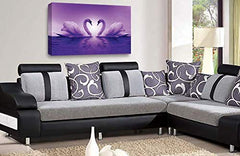 LR Love Heart Swans Wall Art Picture Purple White Kissing Framed Canvas Panel Print Ready to Hang