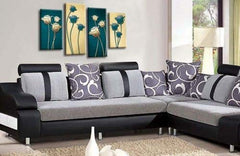 LR Floral Rose Wall Art Picture – Teal & Cream Framed 4 Panel Split Canvas Print | Ready to Hang | Modern Wall Art for Living Room, Bedroom & Office