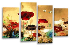LR Floral Rose Poppy Wall Art Picture Cream Red Chinese Flower Framed Canvas Split Panel Print
