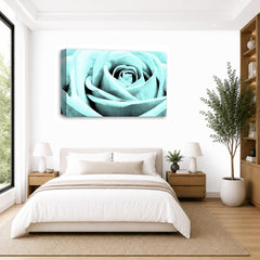 LR Floral Wall Art Picture – Duck Egg Rose Framed Canvas Print | Ready to Hang | Modern Wall Art for Living Room, Bedroom & Office