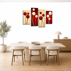 LR Floral Rose Wall Art Picture – Red & Cream Framed 4 Panel Split Canvas Print | Ready to Hang | Modern Wall Art for Living Room, Bedroom & Office
