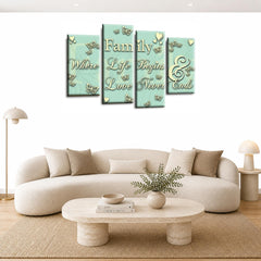 LR Family Wall Art Picture – Cream & Duck Egg Love Quote Framed 4 Panel Split Canvas Print | Ready to Hang | Modern Wall Art for Living Room, Bedroom & Office
