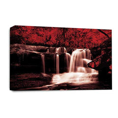 LR Waterfall Wall Art Picture – Grey, Red & White Forest Framed Canvas Print | Ready to Hang | Modern Wall Art for Living Room, Bedroom & Office