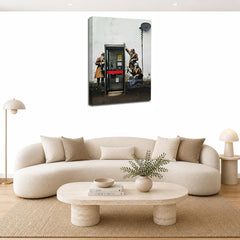 LR Framed Banksy Spies Wall Art Picture – Grey & White Graffiti Art Framed Canvas Print | Ready to Hang | Modern Wall Art for Living Room, Bedroom & Office