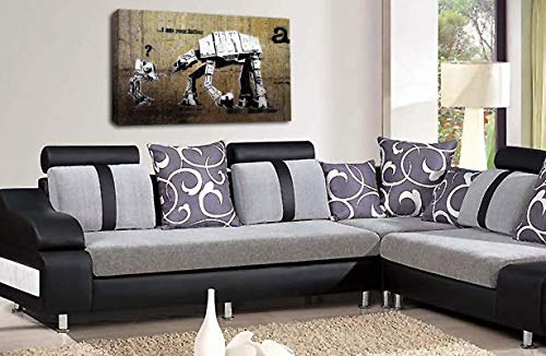 LR Framed Banksy Star Wars Canvas Wall Art Grey White Father Peace Love Picture Print Ready to Hang