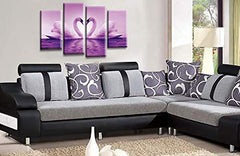 LR Love Swans Wall Art Picture Purple White Heart Home Framed Split Panel Canvas Print