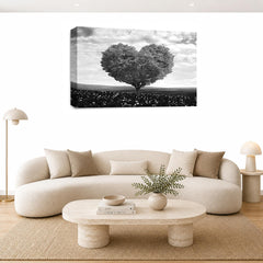 LR Floral Love Heart Tree Wall Art Picture – Grey & White Framed Canvas Print | Ready to Hang | Modern Wall Art for Living Room, Bedroom & Office