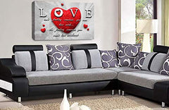 LR Love Quote Wall Art Picture Powder Grey Red Heart Framed Canvas Print Ready to Hang