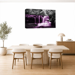 LR Purple Waterfall Wall Art Picture – Grey & White Forest Framed Canvas Print | Ready to Hang | Modern Wall Art for Living Room, Bedroom & Office
