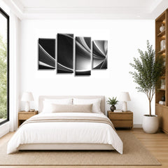 LR Grey Abstract Wall Art Picture – Black & White Modern Framed 4 Panel Split Canvas Print | Ready to Hang | Modern Wall Art for Living Room, Bedroom & Office