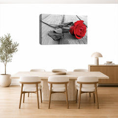 LR Floral Red Rose Wall Art Picture – Grey & White Framed Canvas Print | Ready to Hang | Modern Wall Art for Living Room, Bedroom & Office