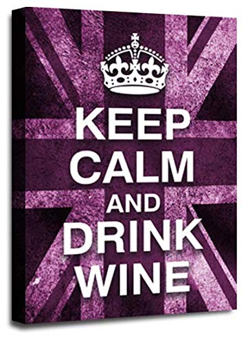 LR Keep Calm Wall Art Canvas Picture Drink Wine Purple White Union Jack Home Framed Panel Print Ready to Hang