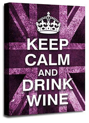 LR Keep Calm Wall Art Canvas Picture Drink Wine Purple White Union Jack Home Framed Panel Print Ready to Hang