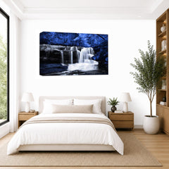 LR Waterfall Wall Art Picture – Grey, Blue & White Forest Framed Canvas Print | Ready to Hang | Modern Wall Art for Living Room, Bedroom & Office