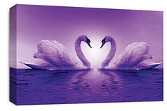 LR Love Heart Swans Wall Art Picture Purple White Kissing Framed Canvas Panel Print Ready to Hang