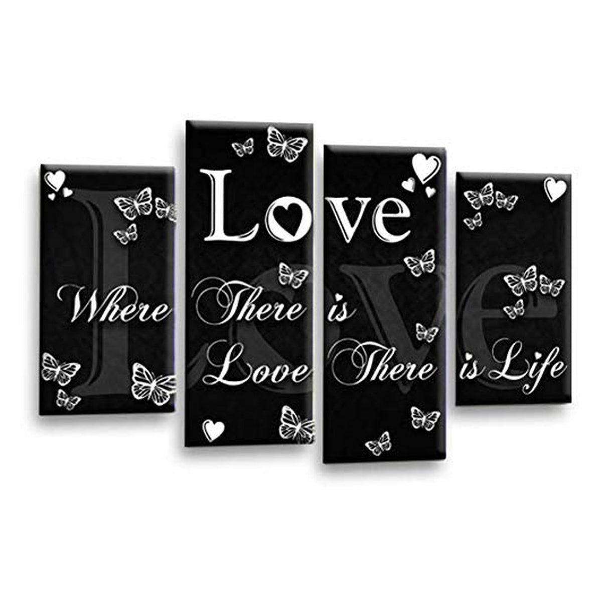 LR Love Quote Wall Art Picture – Black & White Framed 4 Panel Split Canvas Print | Ready to Hang | Modern Wall Art for Living Room, Bedroom & Office