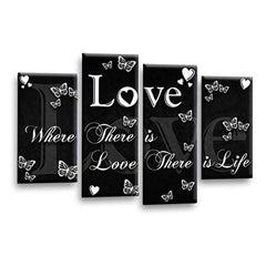 LR Love Quote Wall Art Picture – Black & White Framed 4 Panel Split Canvas Print | Ready to Hang | Modern Wall Art for Living Room, Bedroom & Office