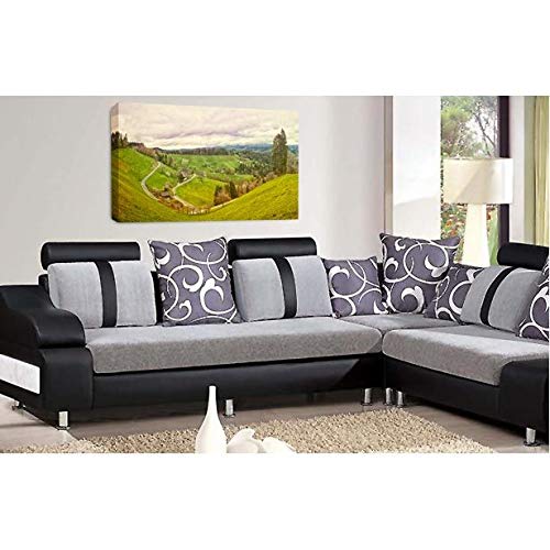 LR Landscape Lake Wall Art Picture Mountains Fields Framed Canvas Panel Print Ready to Hang
