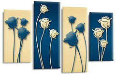 LR Floral Rose Canvas Art Picture Blue Cream Flower Love Framed Split Panel Print