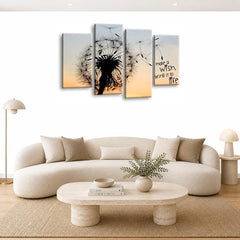 LR Abstract Floral Wall Art Picture – Grey & Orange Framed 4 Panel Split Canvas Print | Ready to Hang | Modern Wall Art for Living Room, Bedroom & Office