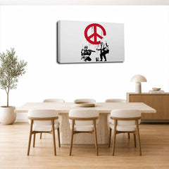 LR Banksy Soldier Wall Art Picture – Grey & White Graffiti Art Framed Canvas Print | Ready to Hang | Modern Wall Art for Living Room, Bedroom & Office