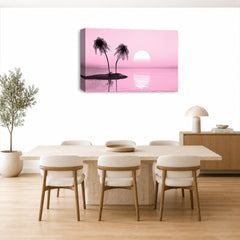 LR Sunset Beach Wall Art Picture – Pink Seascape Framed Canvas Print | Ready to Hang | Modern Wall Art for Living Room, Bedroom & Office