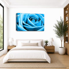 LR Floral Wall Art Picture – Blue Rose Framed Canvas Print | Ready to Hang | Modern Wall Art for Living Room, Bedroom & Office