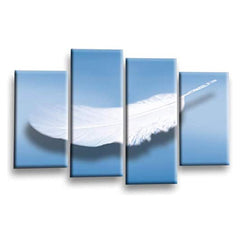 LR Abstract Blue Wall Art Picture – Grey & White Modern Framed 4 Panel Split Canvas Print | Ready to Hang | Modern Wall Art for Living Room, Bedroom & Office
