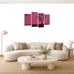 LR Floral Abstract Wall Art Picture – Purple & Grey Butterfly Framed 4 Panel Split Canvas Print | Ready to Hang | Modern Wall Art for Living Room, Bedroom & Office