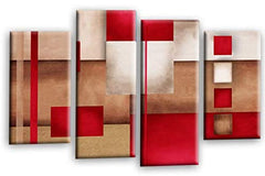 LR Red Abstract Wall Art Picture Cream Squares Checks Framed Canvas Split Print Ready to Hang