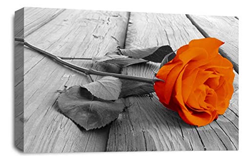 LR Floral Rose Wall Art Picture Orange Grey Flower Love Canvas Print Framed Ready to Hang