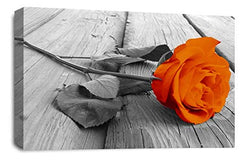 LR Floral Rose Wall Art Picture Orange Grey Flower Love Canvas Print Framed Ready to Hang
