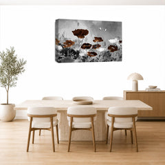 LR Floral Wall Art Picture – Brown & White Poppy Framed Canvas Print | Ready to Hang | Modern Wall Art for Living Room, Bedroom & Office