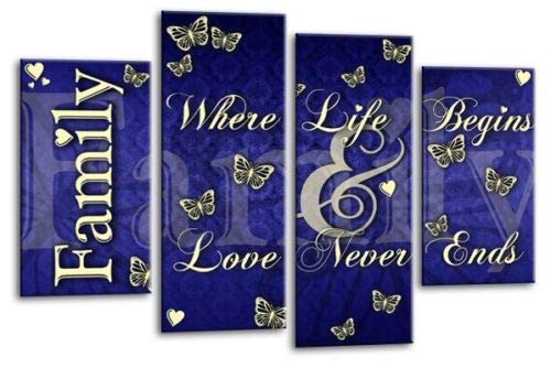 LR Family Love Quote Wall Art Picture Blue Cream Framed Split Panel Print Ready to Hang