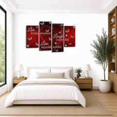 LR Live Laugh Wall Art Picture – Grey, Red & White Love Quote Framed 4 Panel Split Canvas Print | Ready to Hang | Modern Wall Art for Living Room, Bedroom & Office