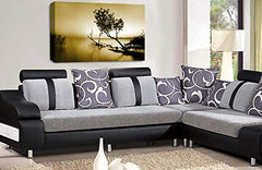 LR Seascape Landscape Sunset Wall Art Picture Brown Grey Framed Canvas Print Ready to Hang