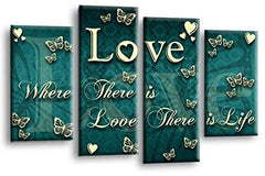 LR Love Quote Wall Art Picture – Teal & Cream Framed 4 Panel Split Canvas Print | Ready to Hang | Modern Wall Art for Living Room, Bedroom & Office