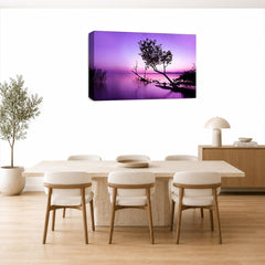 LR Seascape Landscape Sunset Wall Art Picture – Purple & Grey Framed Canvas Print | Ready to Hang | Modern Wall Art for Living Room, Bedroom & Office