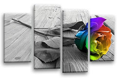 LR Floral Rainbow Rose Wall Art Picture Grey Flower Love Framed Split Canvas Panel Print