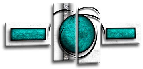 LR Abstract Stripes Wall Art Picture Teal Grey Circles Framed Split Panel Canvas Print Ready to Hang