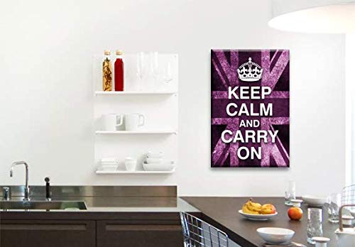LR Keep Calm Canvas Art Picture Carry On Purple Grey Union Jack Home Wall Canvas Panel Print