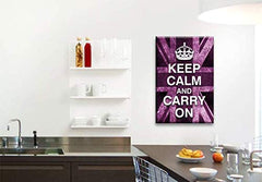 LR Keep Calm Canvas Art Picture Carry On Purple Grey Union Jack Home Wall Canvas Panel Print