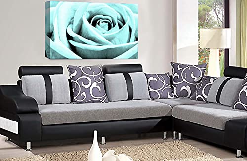 LR Floral Wall Art Print Duck Egg Rose Canvas Picture Flower Framed Panel Ready to Hang