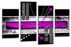 LR Abstract Wall Art Canvas Picture Purple White Black Stripes Checks Framed Split Panel Print Ready to Hang