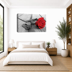 LR Floral Red Rose Wall Art Picture – Grey & White Framed Canvas Print | Ready to Hang | Modern Wall Art for Living Room, Bedroom & Office