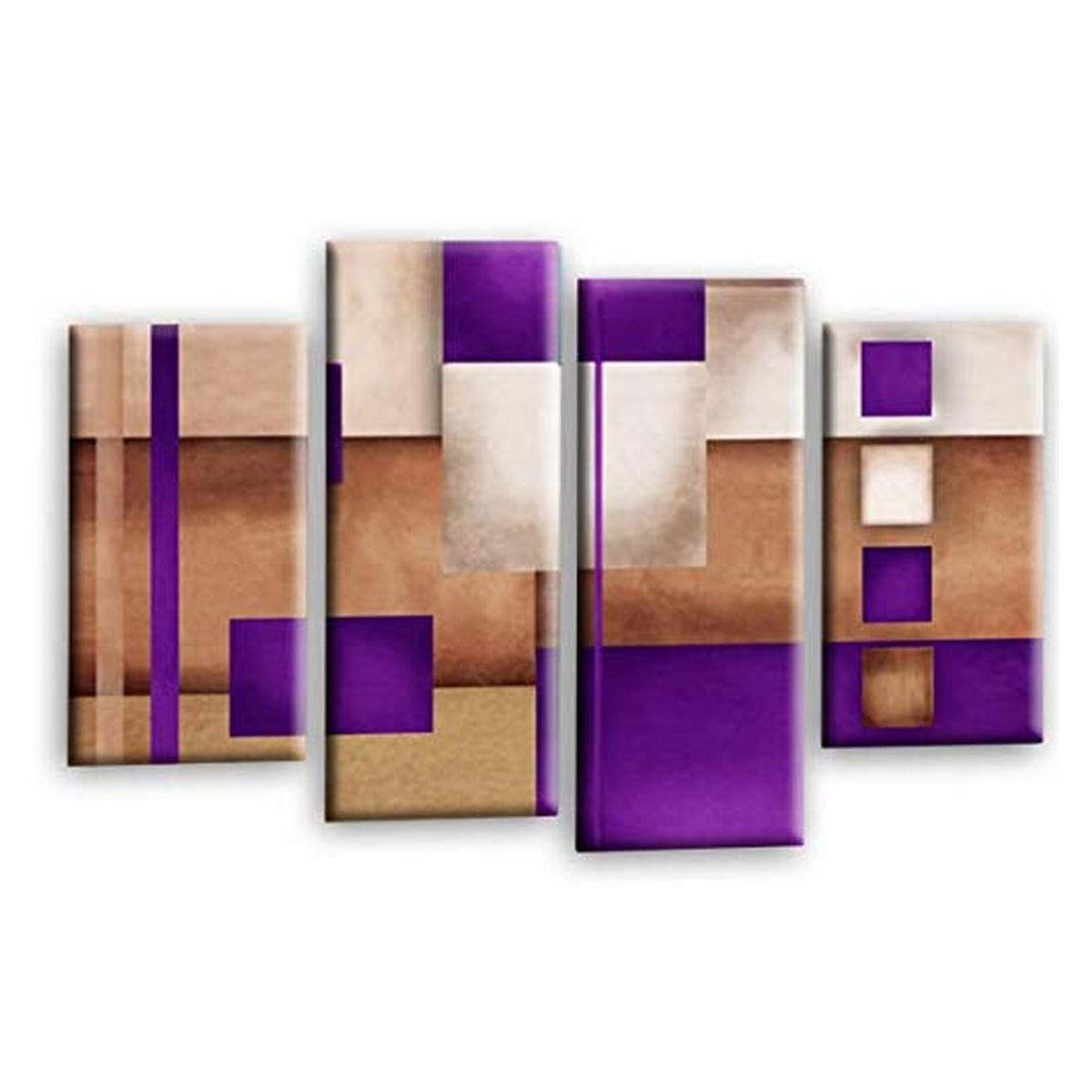 LR Abstract Wall Art Picture – Purple & Cream Modern Framed 4 Panel Split Canvas Print | Ready to Hang | Modern Wall Art for Living Room, Bedroom & Office
