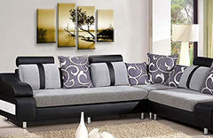 LR Sunset Landscape Lake Wall Art Picture Brown Cream Abstract Floral Framed Split Panel Canvas Print