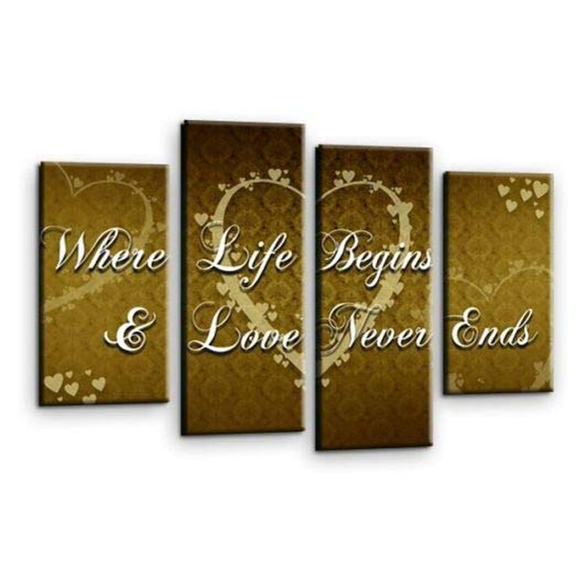 LR Love Quote Wall Art Picture – Cream & Brown Framed 4 Panel Split Canvas Print | Ready to Hang | Modern Wall Art for Living Room, Bedroom & Office
