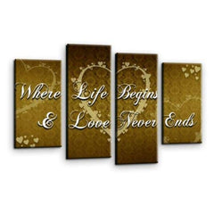LR Love Quote Wall Art Picture – Cream & Brown Framed 4 Panel Split Canvas Print | Ready to Hang | Modern Wall Art for Living Room, Bedroom & Office