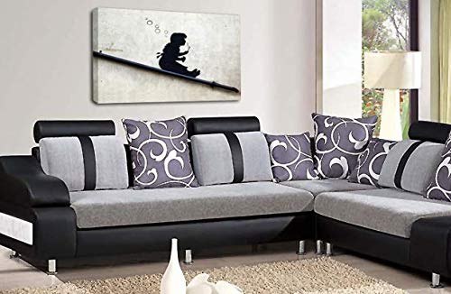 LR Banksy Bubble Girl Art Print Grey White Graffiti Framed Canvas Wall Picture Ready to Hang